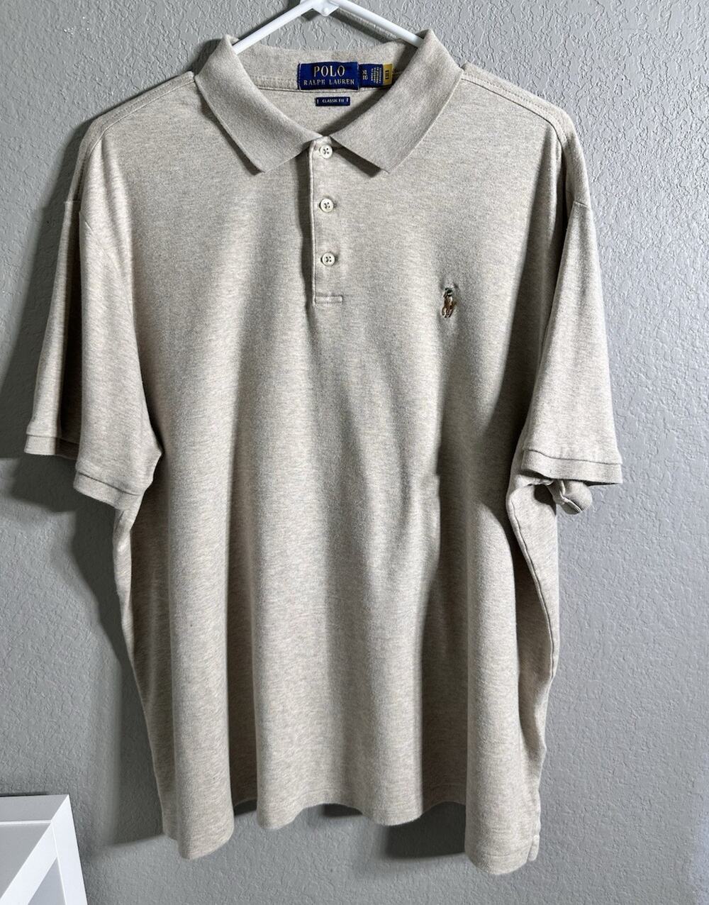 Polo Ralph Lauren Men’s Classic Fit Beige Cotton Short‎ Sleeve Polo Shirt XL